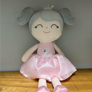 Gloveleya ballet doll Pink and Gray Plush Doll with Swan Dress